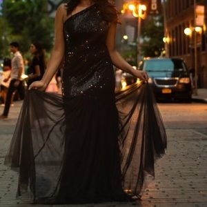 Plus Size Shoulder Mesh Panel Sequin Formal Dress